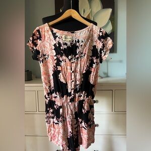 Cleobella Black Pink Floral Button Front Romper Size M Boho Festival Summer